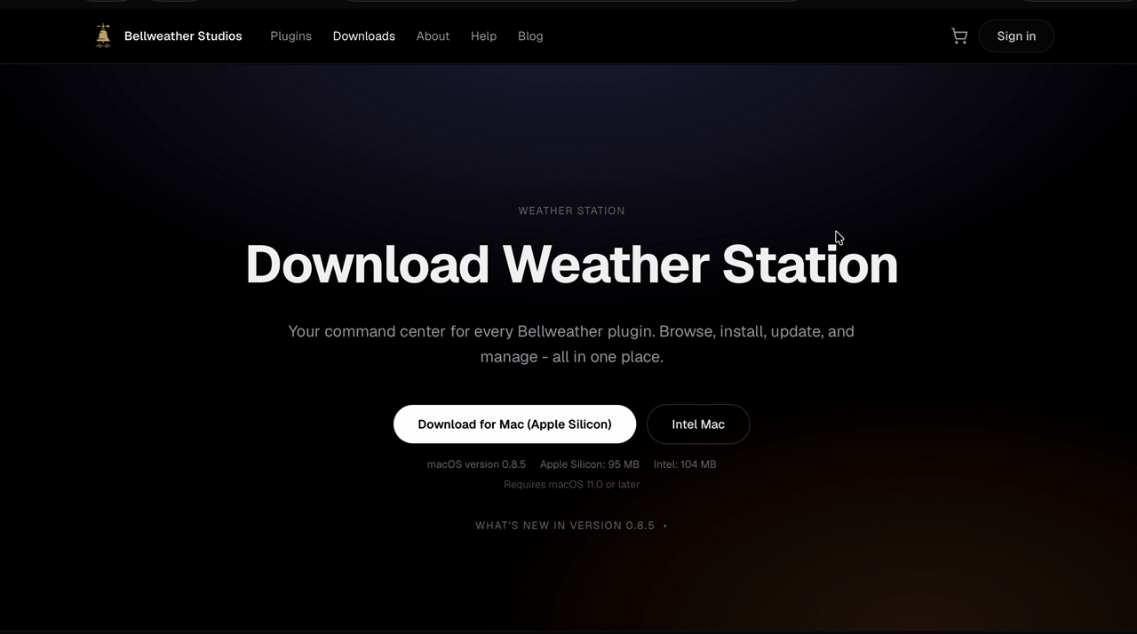 Weather Station download page with architecture-specific buttons